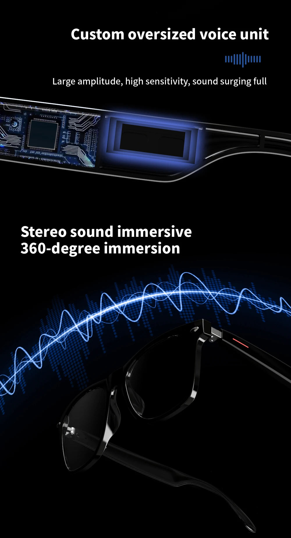 SENBONO E13 Smart Glasses — Blaulichtfilter, polarisiert, integriertes Mikrofon und Lautsprecher