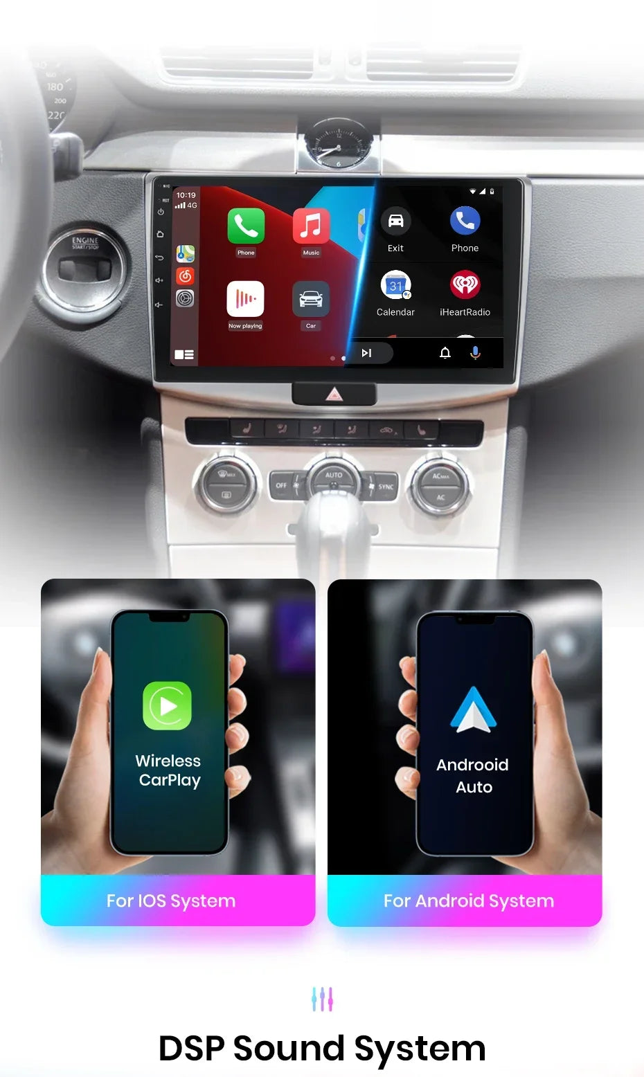 Junsun Wireless CarPlay Radio — VW Passat B6/B7 & CC 2005-2014, Android GPS, WLAN, DSP