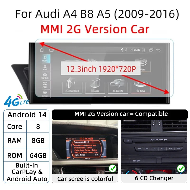 Audi A4 B8/A5 — Android 14, Wireless CarPlay