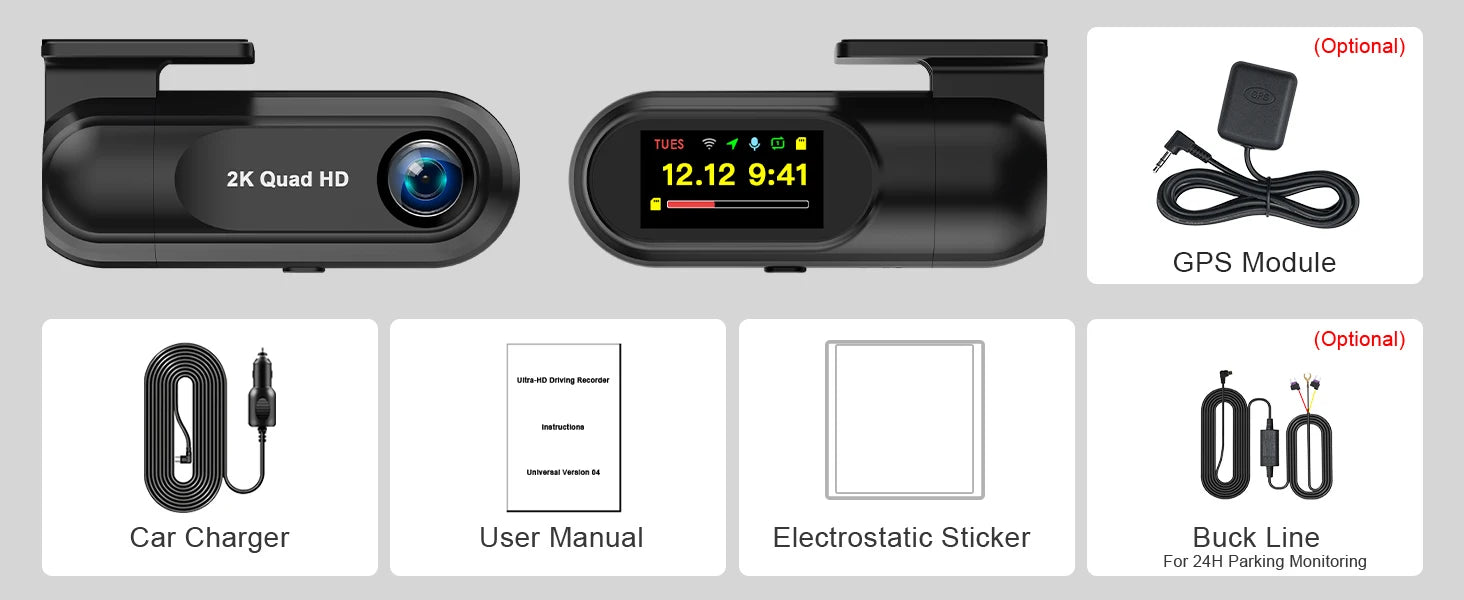 Kocam 2K Dash Cam — WiFi, GPS, Night Vision