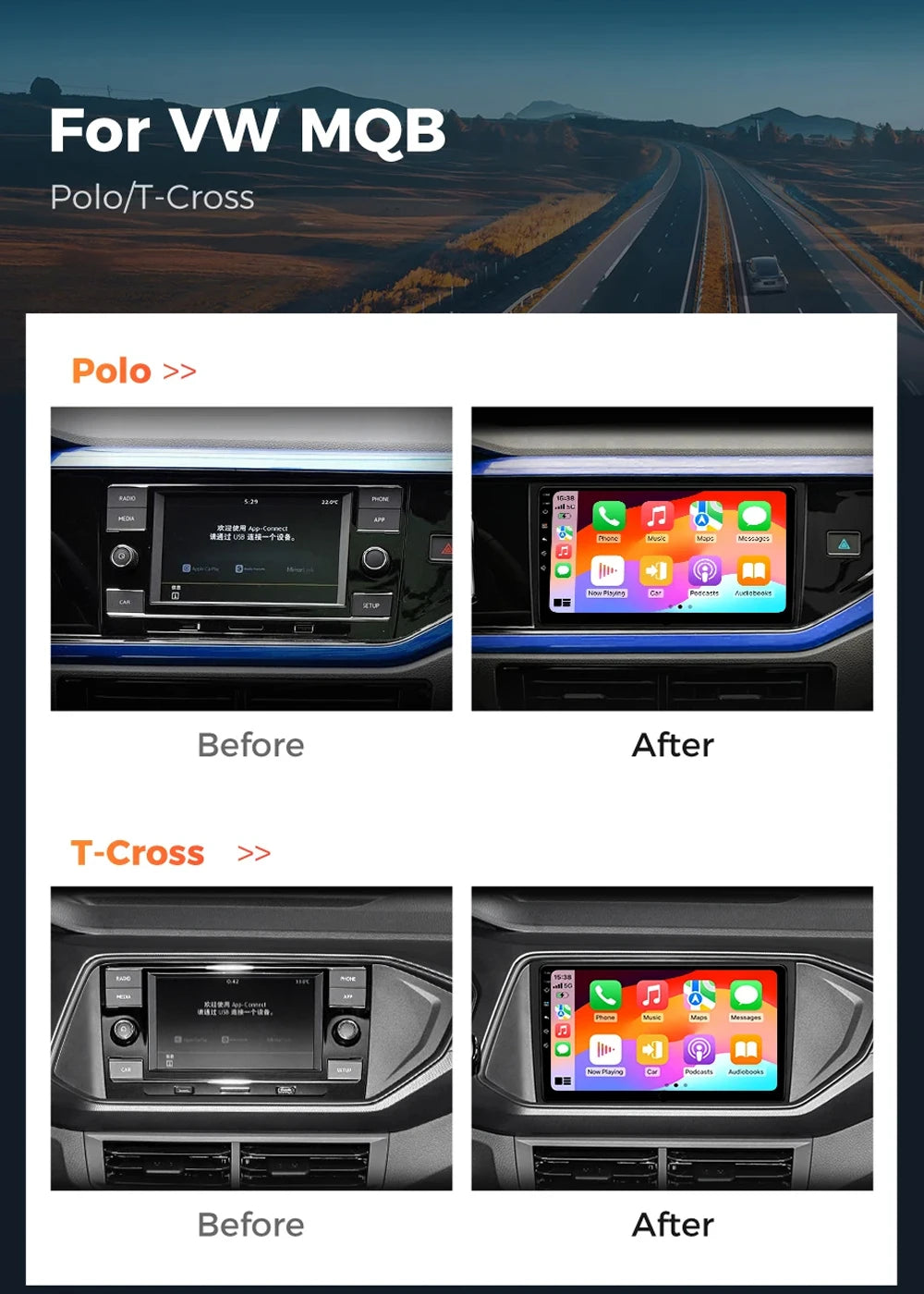 VW Polo/Jetta — Android 15, 2K QLED