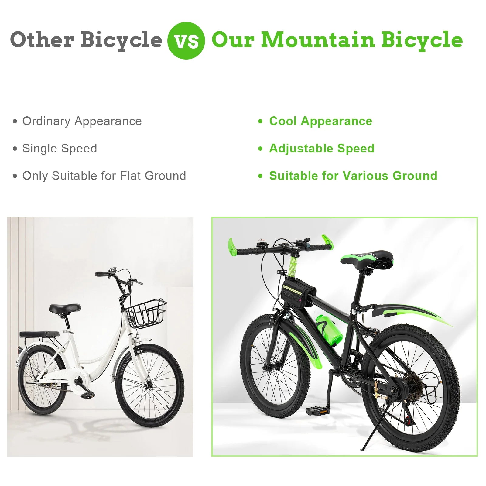 20 Inch Kids Bike Children Bicycle for Boys Girls Ages 8-12 Years Old, MTB Mountain Bike 7 Speed City Bike, GREEB/RED