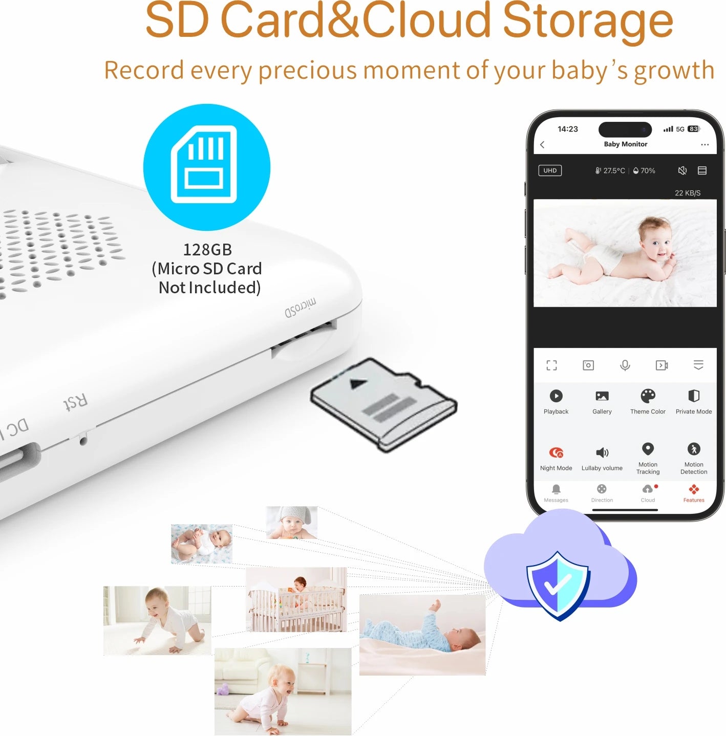 Tuya Smart Babyphone 2K-Kamera 5" 1080P Display Temperaturerkennung APP-Ansichtssteuerung Baby Nanny 2-Wege-Audio Babykamera