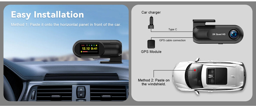 Kocam 2K Dash Cam — WiFi, GPS, Night Vision