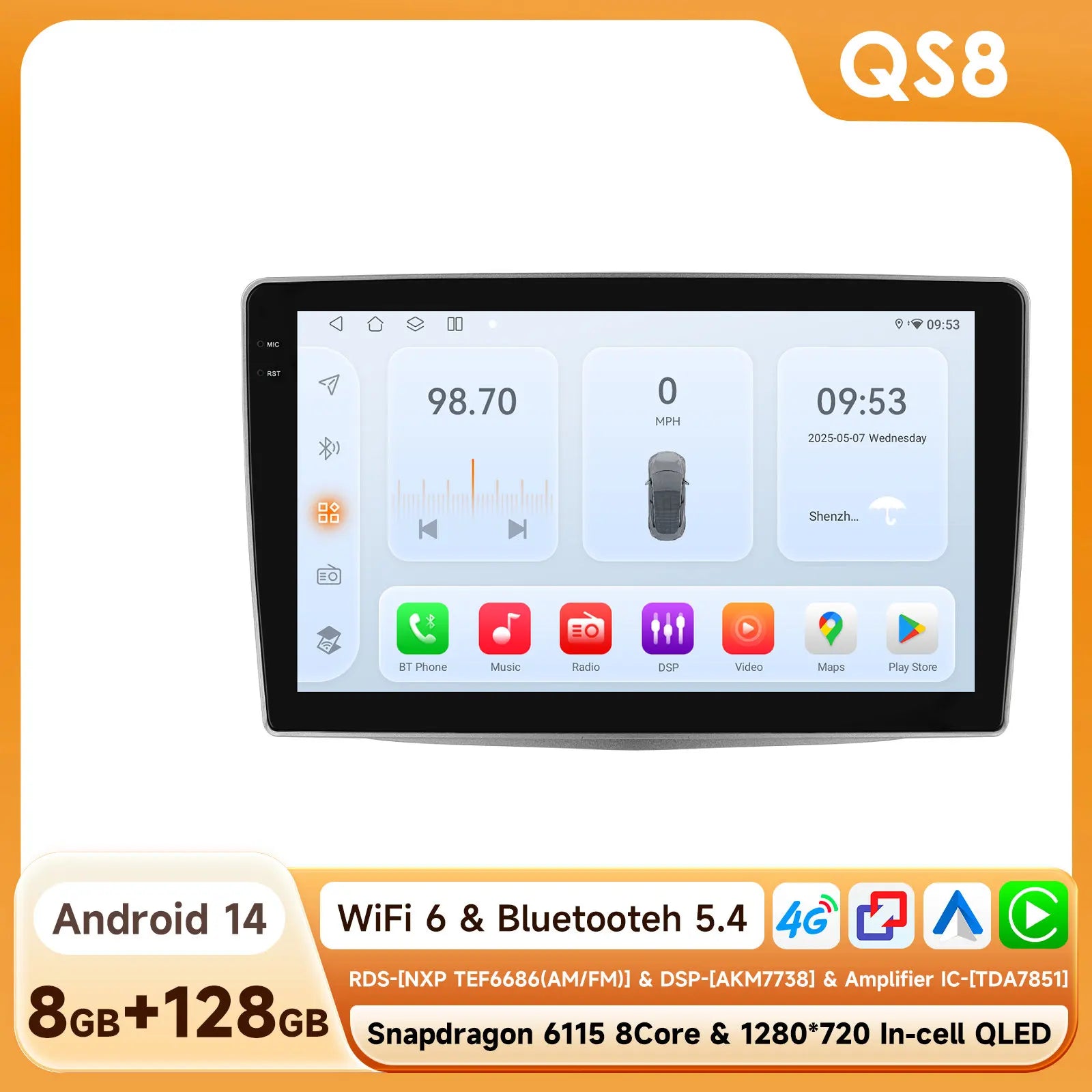 Autoradio Android Hizpo — Alfa Romeo Mito 955 2008-2016, CarPlay sans fil, GPS, DSP, 8 cœurs