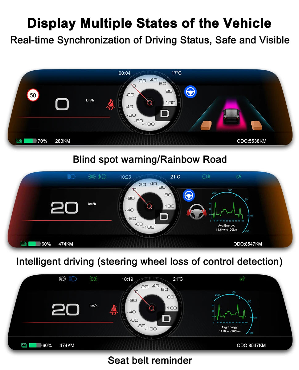 For Tesla Display 9.6 Inches New HUD For Model 3 2016-2023 & Model Y 2020-2024 Support Multiple Languages Carplay Android Auto