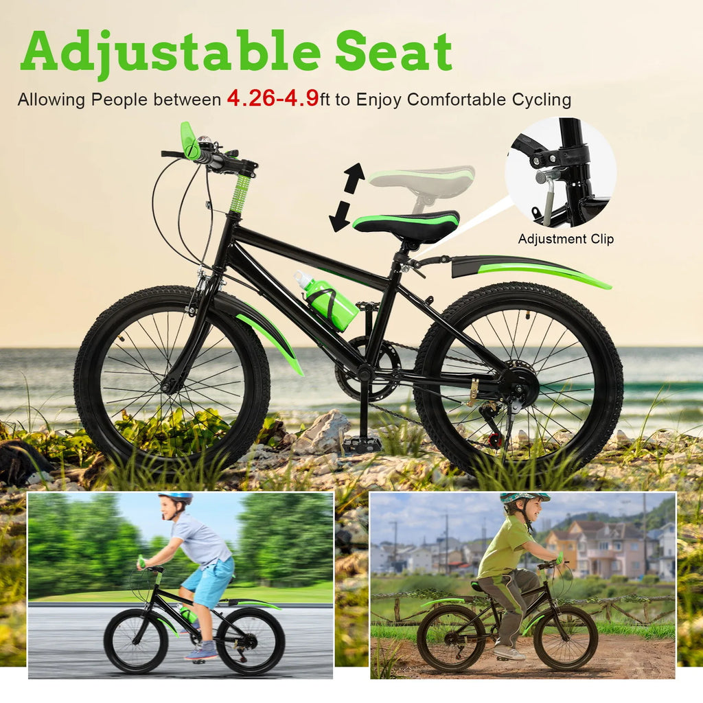 20" Kids Mountain Bike 7-Speed with Adjustable Seat & 187LB Capacity, All-Terrain Bicycle for Outdoor Adventure