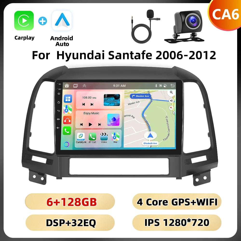 Podofo Hyundai Santa Fe — 8+128G, CarPlay, 4G