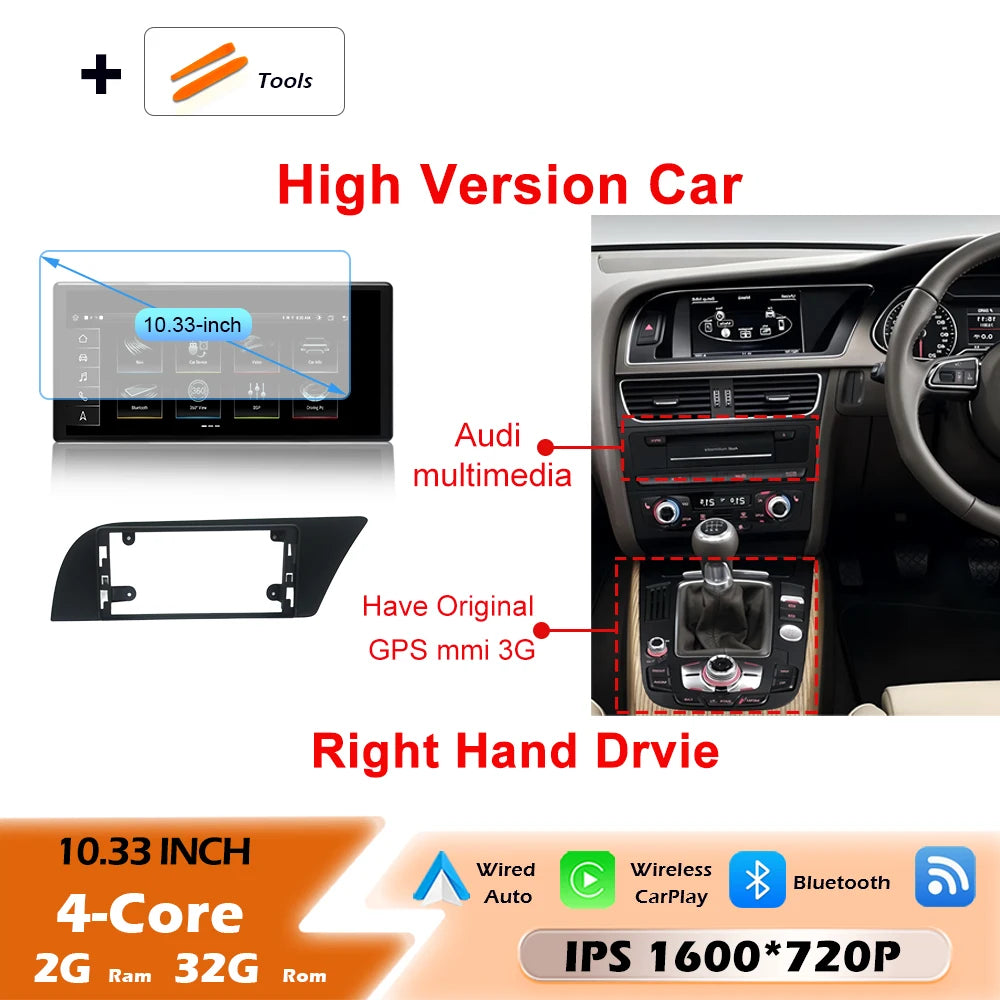 Audi A4/A5 Android 16 — Wireless CarPlay, QLED