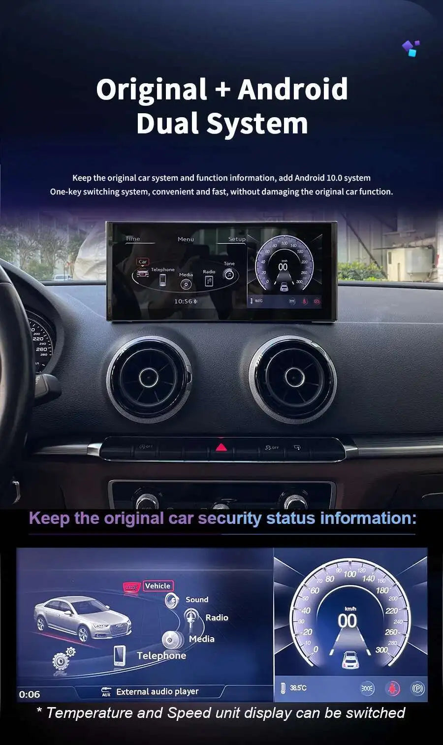 Audi A4/A5 12.3" — Android 13, QLED, CarPlay