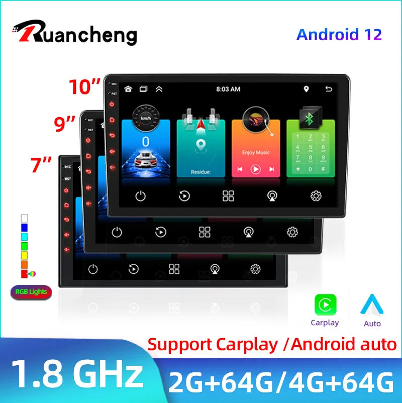 2-DIN Android Autoradio — 7/9/10", CarPlay, Android Auto, GPS, 4G, 8-Kern, 4GB+64GB
