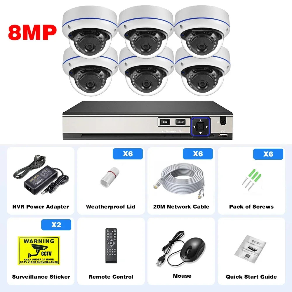 Kit de caméra de sécurité POE 10 canaux 4K 8MP Audio Détection de mouvement Caméra dôme extérieure anti-vandalisme 5MP 4MP Protection de surveillance CCTV