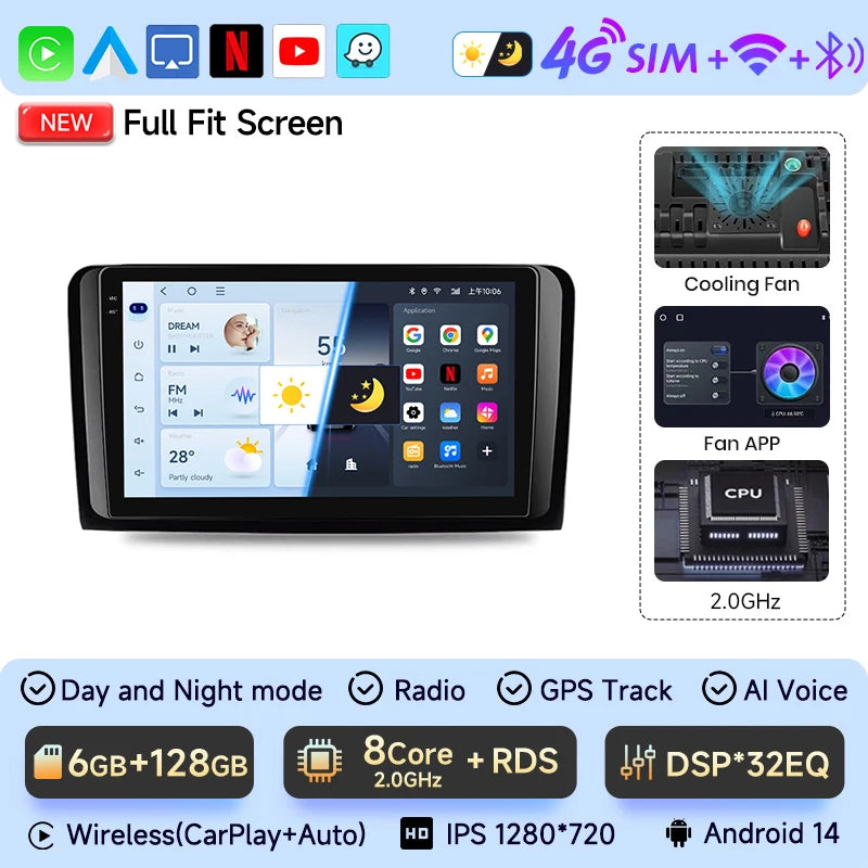 Mercedes W164 Android 14 — CarPlay, 2 Din, GPS