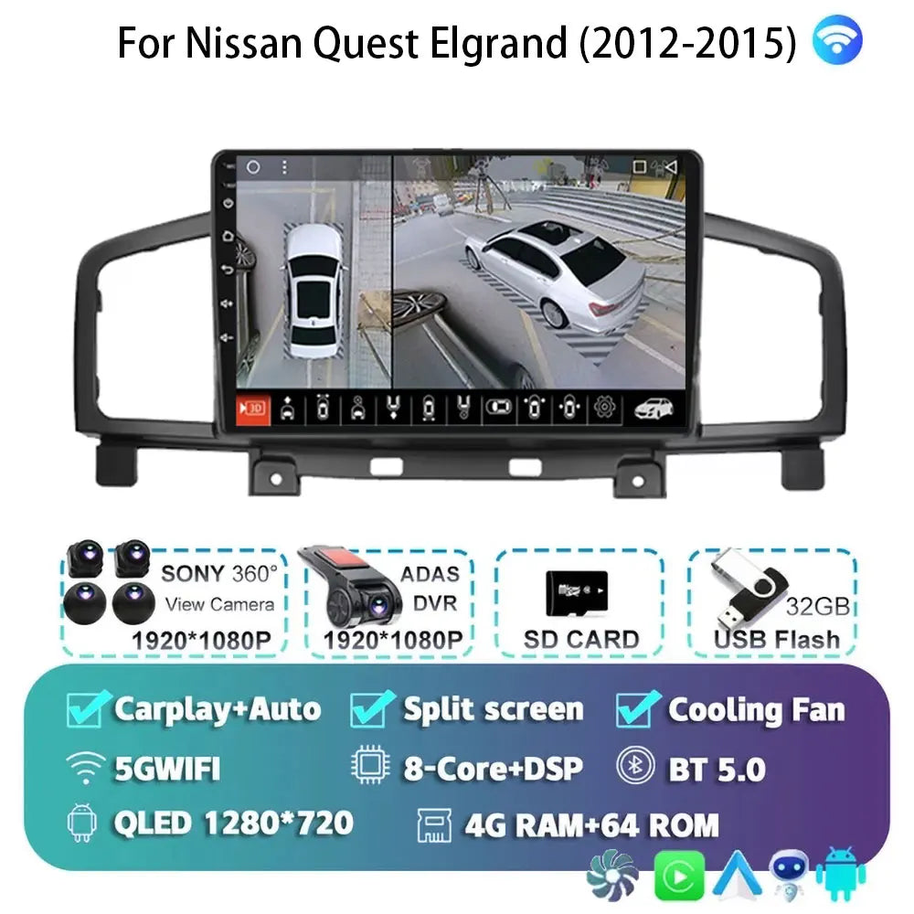 Android 15 Car Radio — Compatible with Nissan Quest | QLED | 5G WiFi