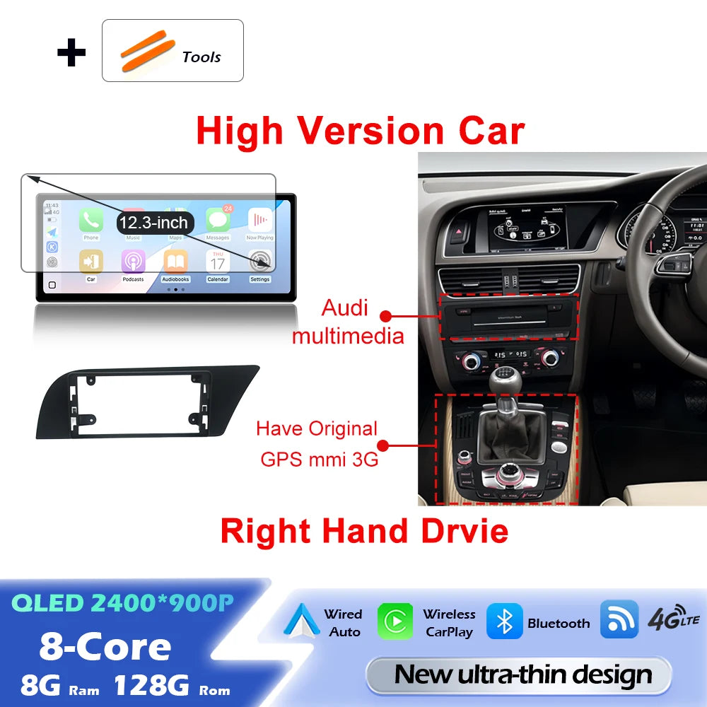 Audi A4/A5 Android 16 — Wireless CarPlay, QLED