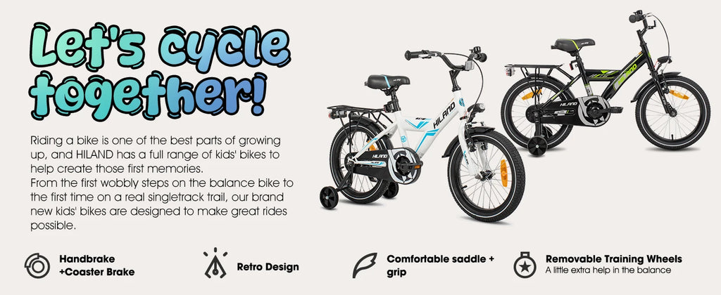 Hiland 16/18 Inch Kids Bike, Bike for Boys and Girls 4-9 Years, Black/White Kids Bicycle with Luggage Rack Stabilisers