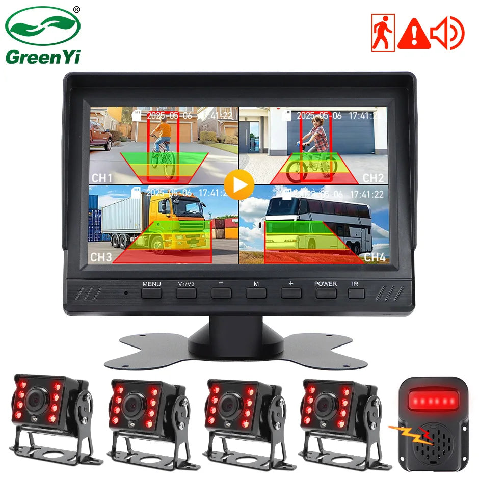 KI-Blindbereichsradaralarm – 7" AHD 4-Kanal Split-Screen DVR, LKW, Bus & SUV