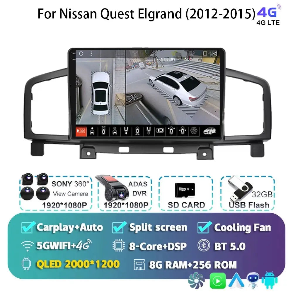 Android 15 Car Radio — Compatible with Nissan Quest | QLED | 5G WiFi