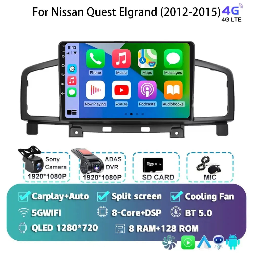 Android 15 Car Radio — Compatible with Nissan Quest | QLED | 5G WiFi