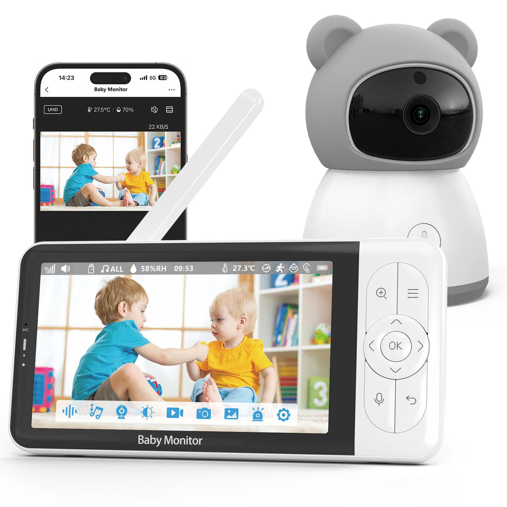 Tuya Smart Babyphone 2K-Kamera 5" 1080P Display Temperaturerkennung APP-Ansichtssteuerung Baby Nanny 2-Wege-Audio Babykamera