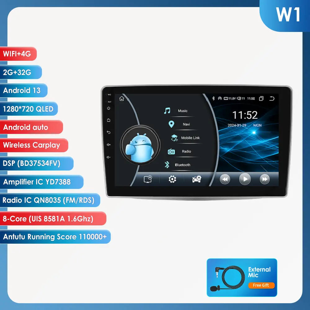 Autoradio Android Hizpo — Alfa Romeo Mito 955 2008-2016, CarPlay sans fil, GPS, DSP, 8 cœurs