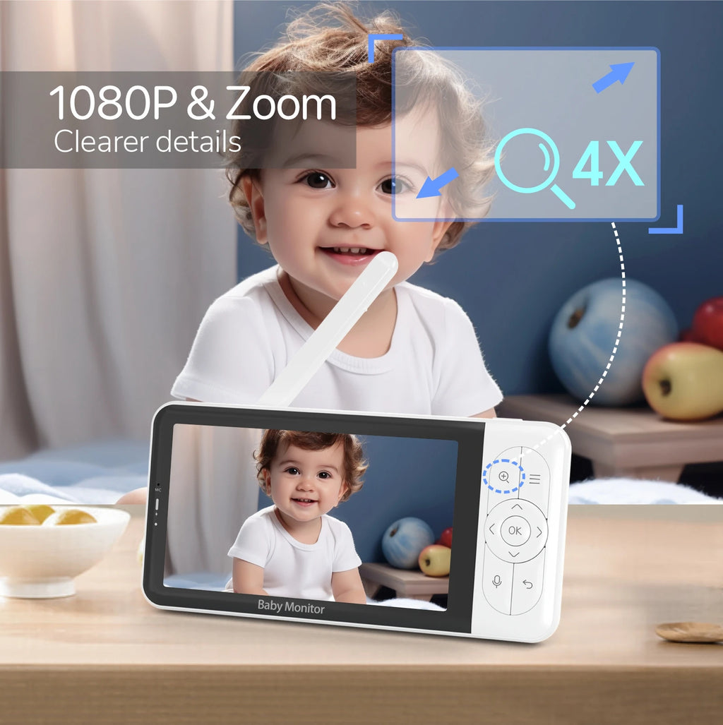 Tuya Smart Babyphone 2K-Kamera 5" 1080P Display Temperaturerkennung APP-Ansichtssteuerung Baby Nanny 2-Wege-Audio Babykamera