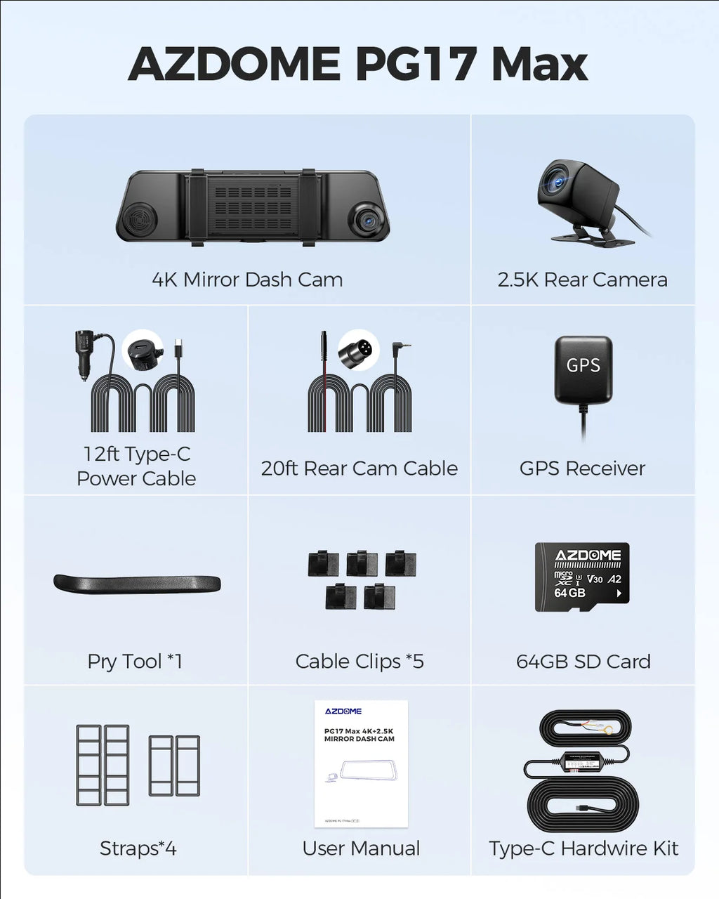 AZDOME PG17 MAX — 4K Dash Cam, GPS, Voice Control