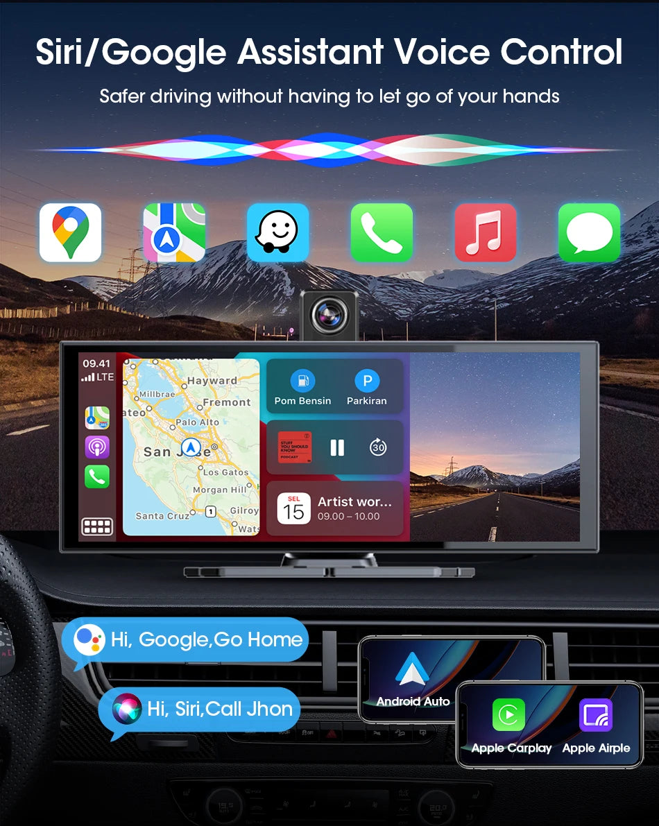 4K Dash Cam — Wireless CarPlay, Dual Lens