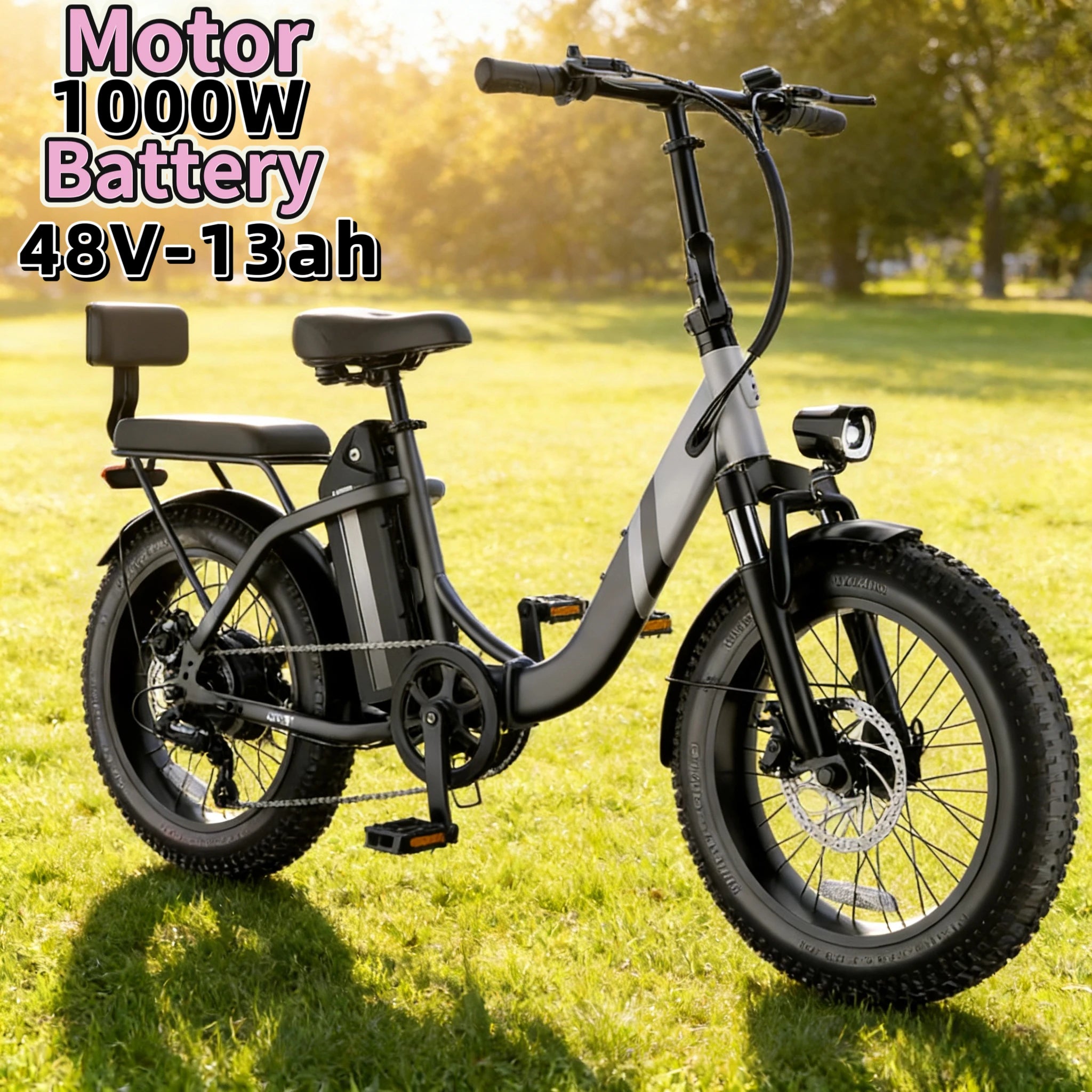 Foldable Parent E-Bike — 1000W, Removable Battery