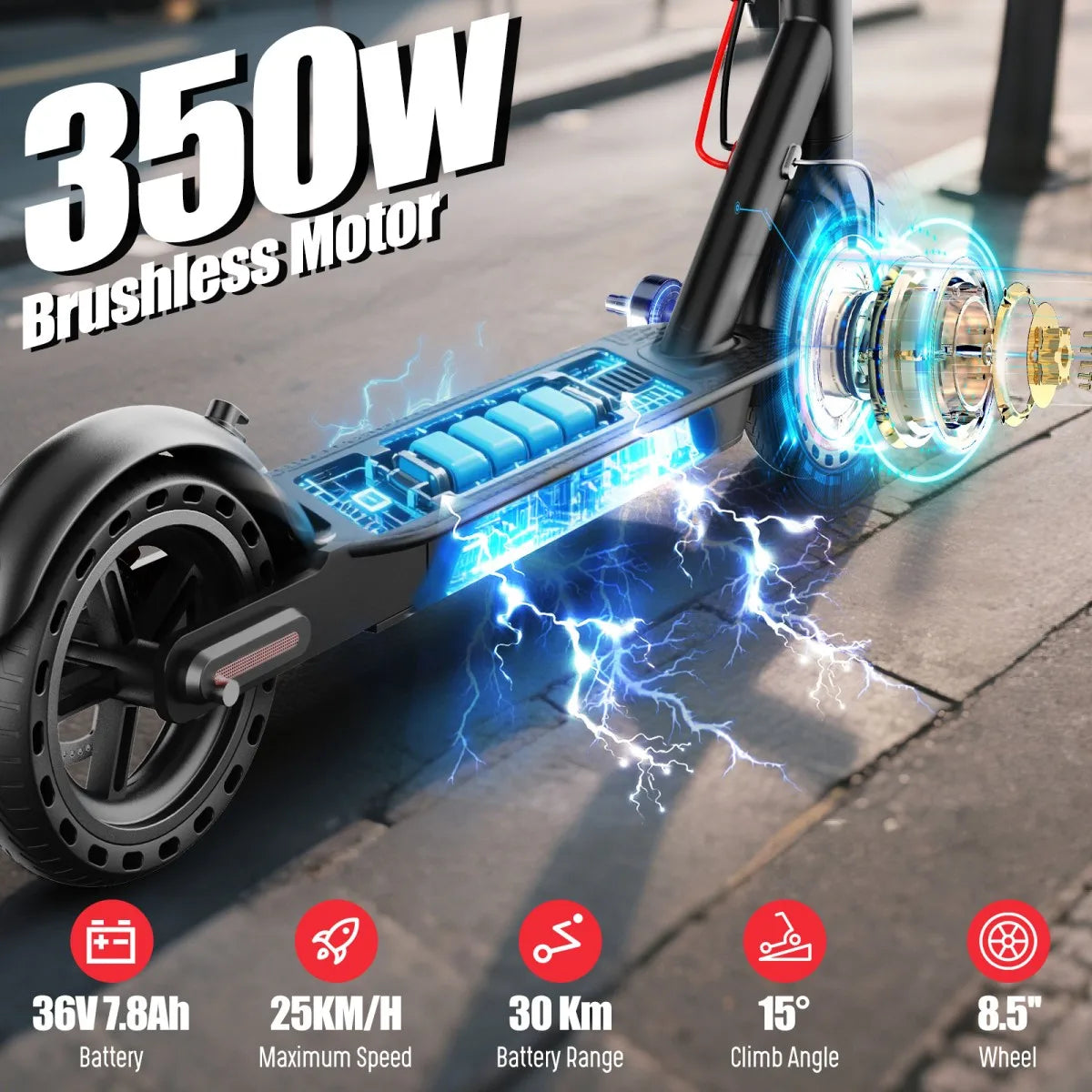 TODIMART T3 Folding Electric Scooter, 25-35km, Ultra-Light Electric Scooters Adults, 36V 7.8Ah Battery, 350W Peak Motor,App City
