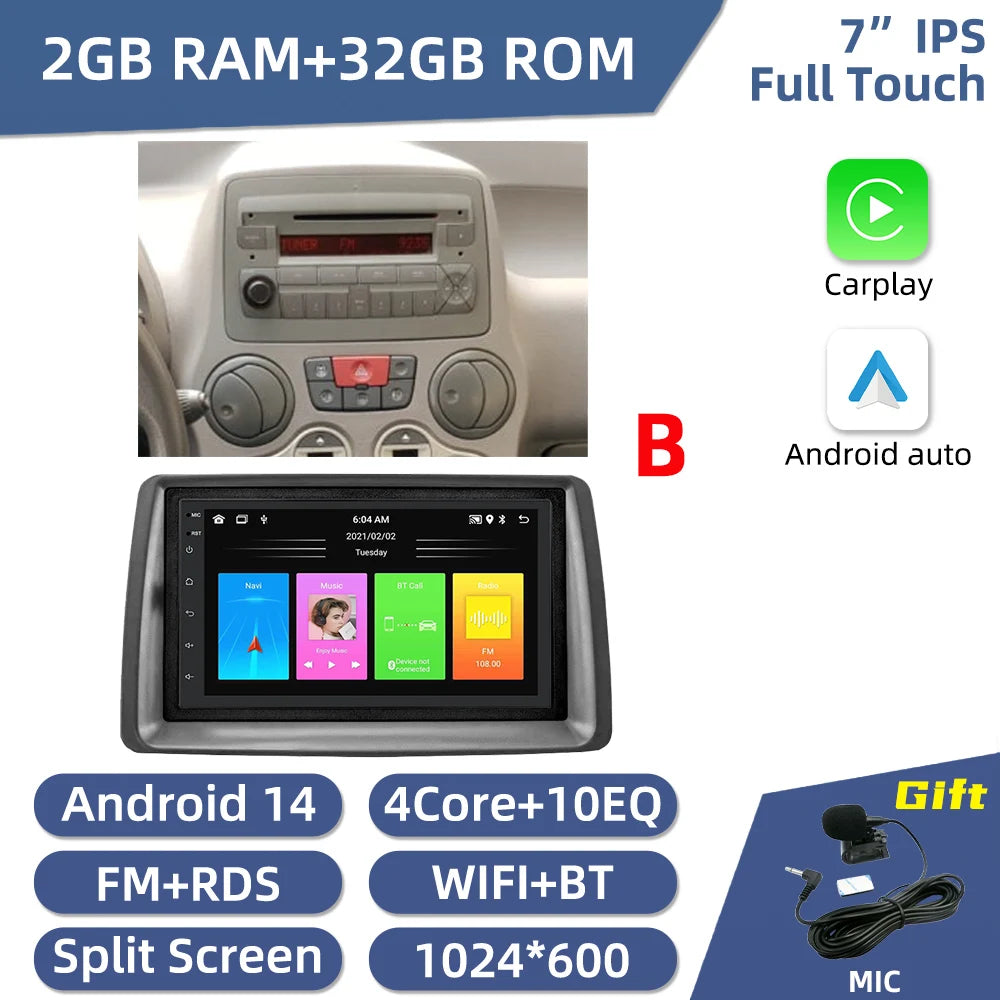 FIAT Panda 2 Din — 7" GPS, WiFi, Car Stereo