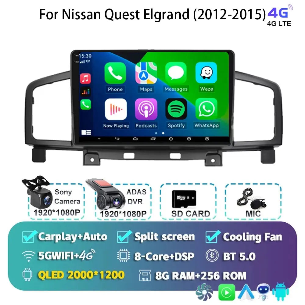 Android 15 Car Radio — Compatible with Nissan Quest | QLED | 5G WiFi