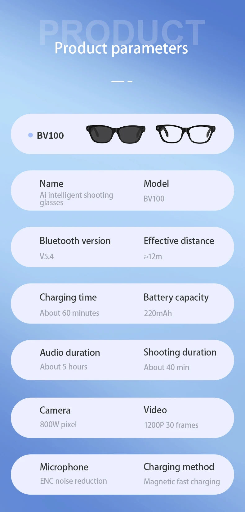 Blackview BV100 Glasses — HD Camera, Noise Cancelling