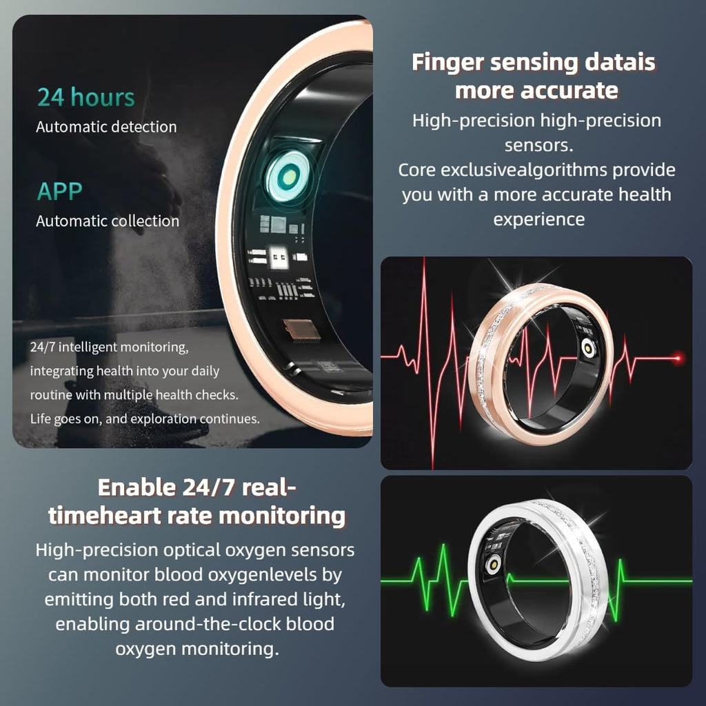 Smart Ring For Women - Heart Rate, Blood Oxygen & Sleep Tracker, Rose Gold, IP68