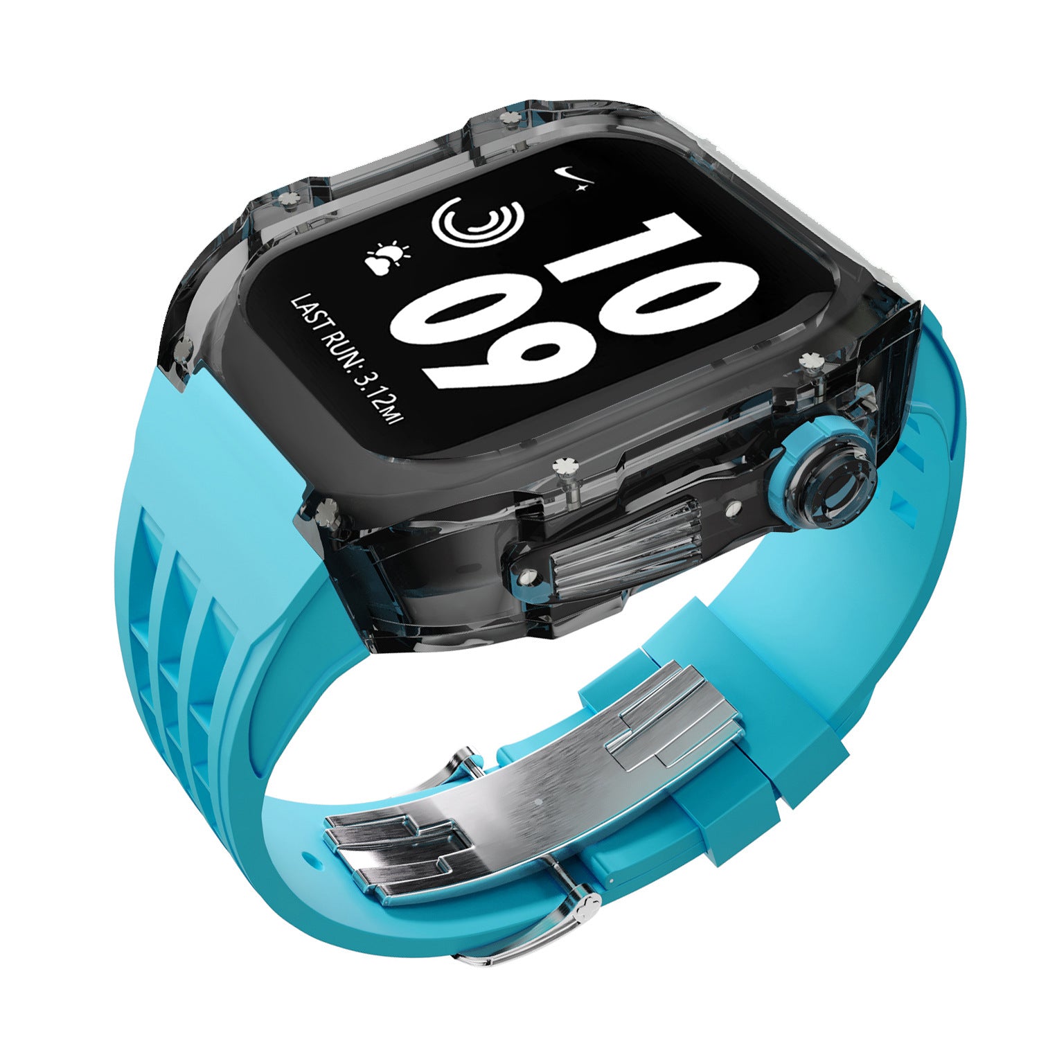 Coque transparente en cristal avec bracelet en caoutchouc fluoré