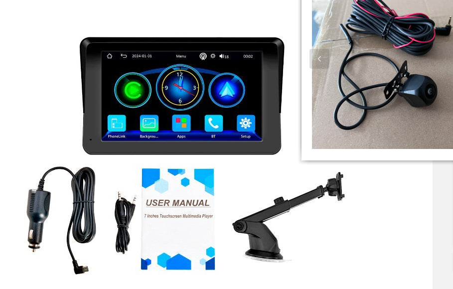 7" Tragbarer drahtloser CarPlay- & Android Auto MP5 Player – Rückfahrkamera