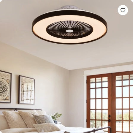 Ventilateur de plafond intelligent 23" avec lumière LED RGB — Contrôle par application et télécommande, moteur DC 6 vitesses, intensité réglable
