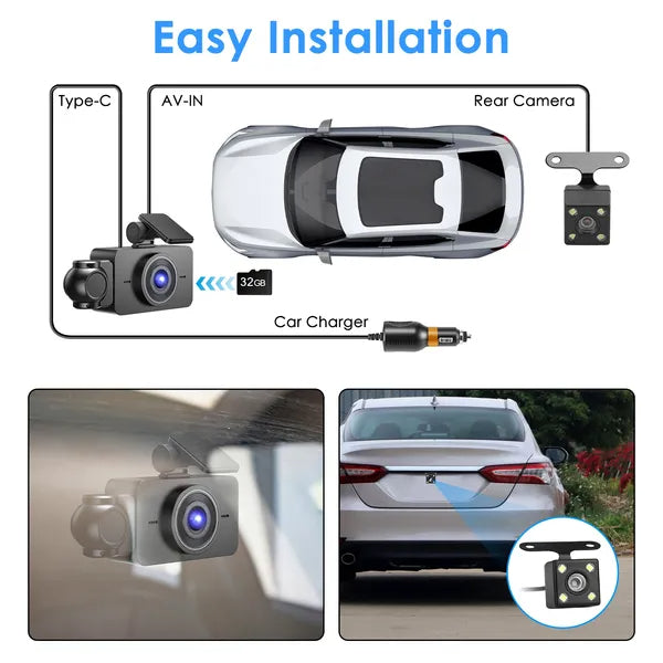 WiFi 3-Channel Dash Cam — 1080P, Night Vision