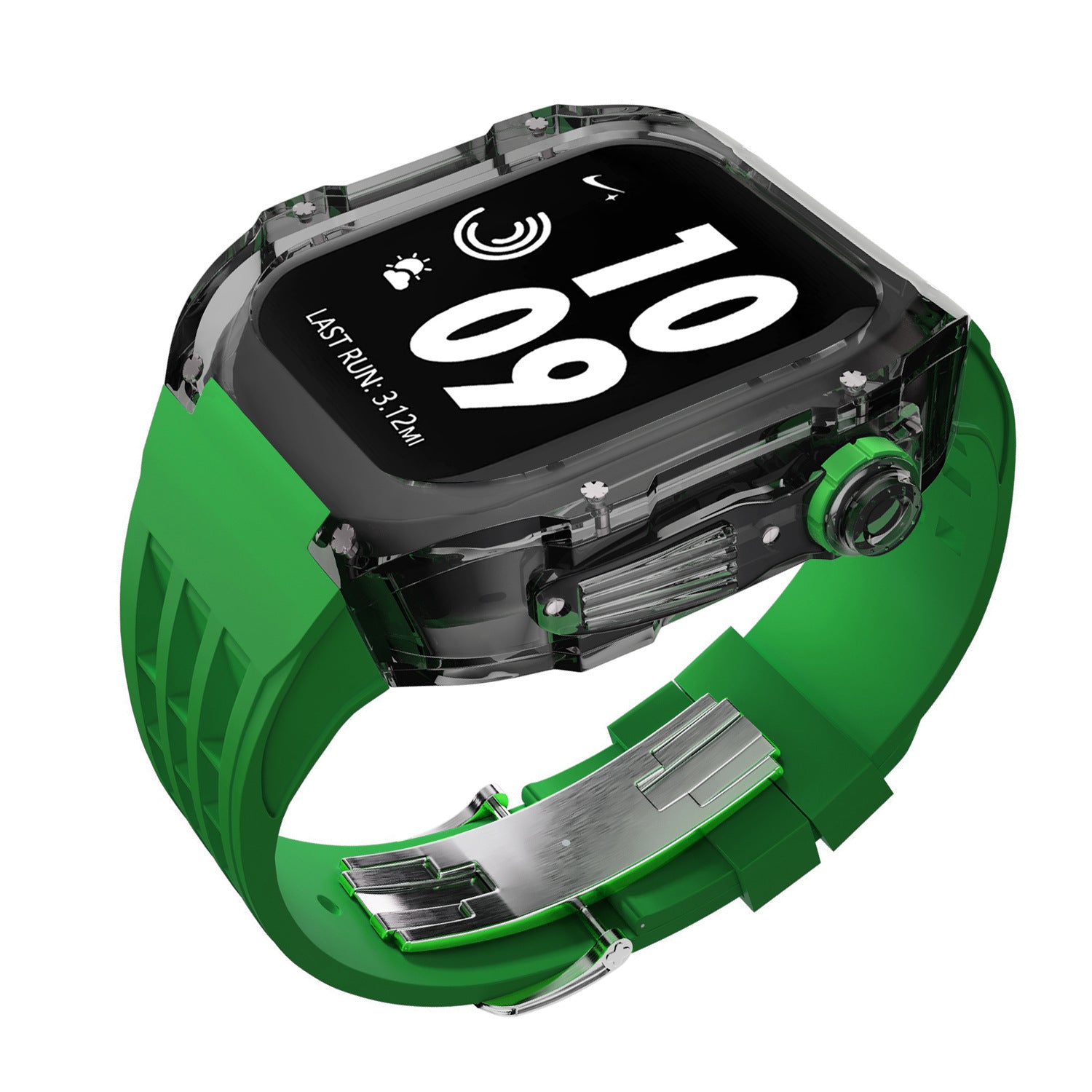 Coque transparente en cristal avec bracelet en caoutchouc fluoré
