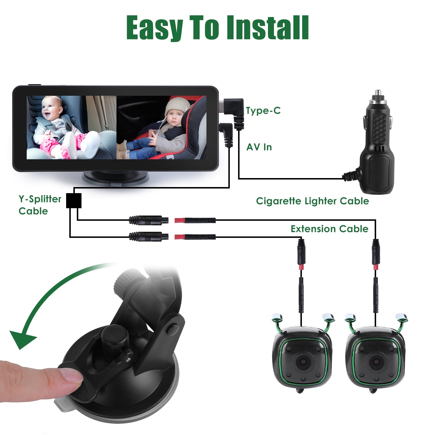 1080P Baby-Autokamera – Dual-Kanal, 6,86" HD-Splitscreen, Nachtsicht
