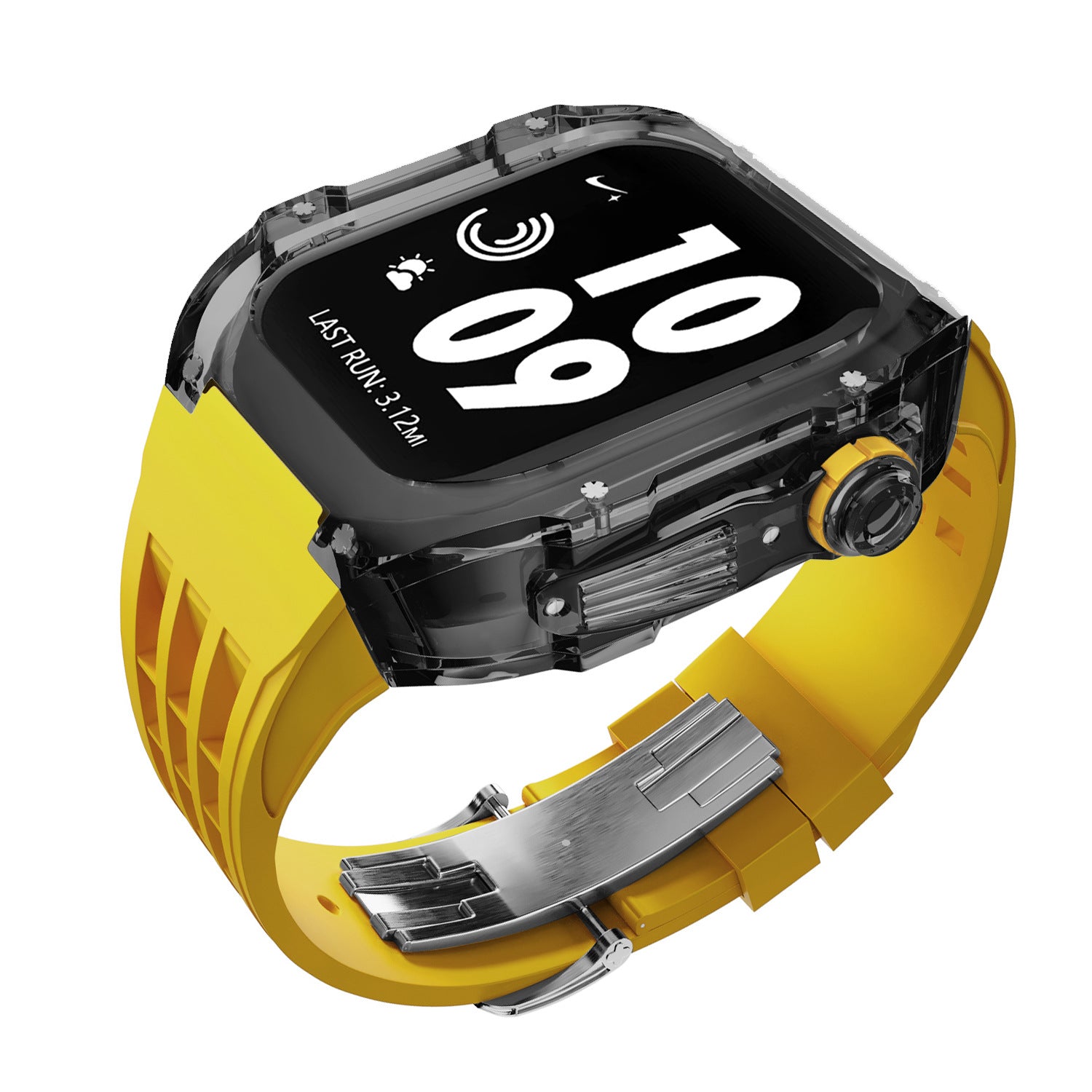 Coque transparente en cristal avec bracelet en caoutchouc fluoré
