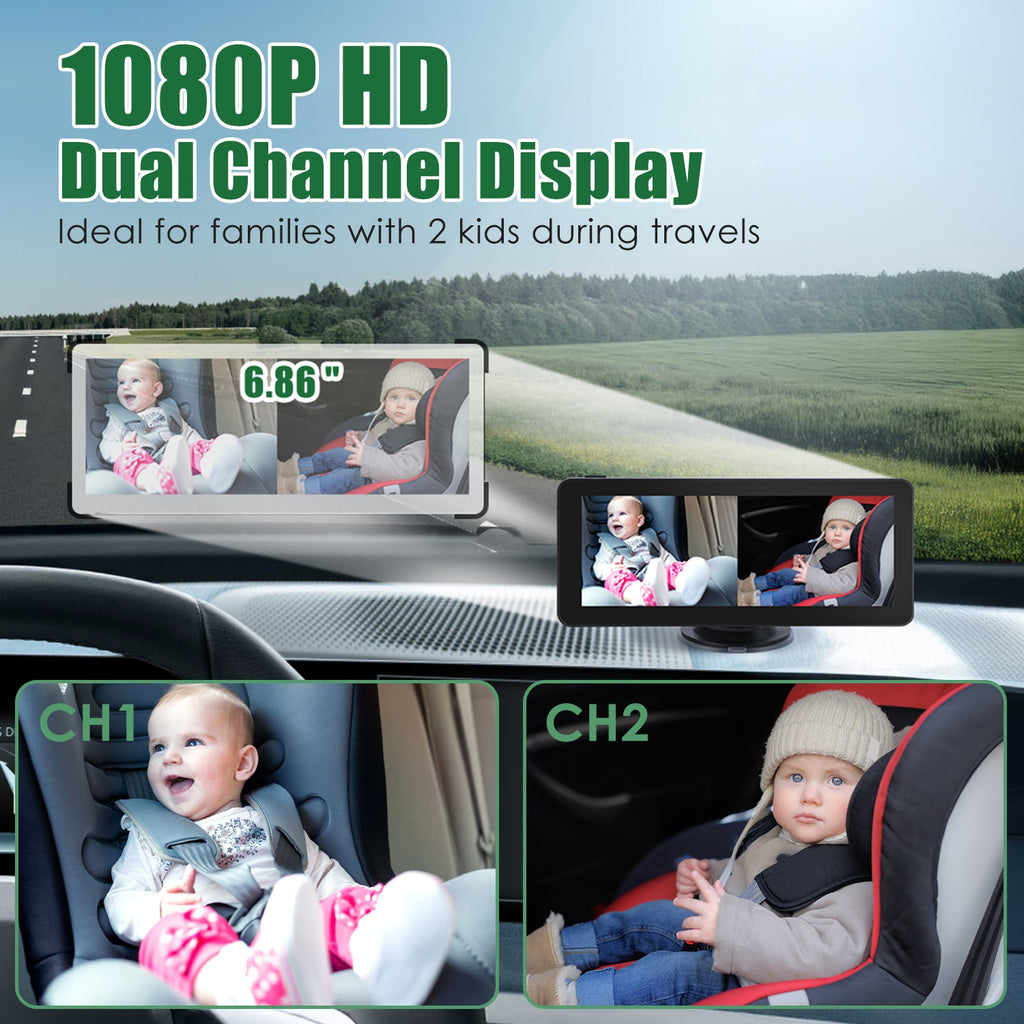 1080P Baby-Autokamera – Dual-Kanal, 6,86" HD-Splitscreen, Nachtsicht