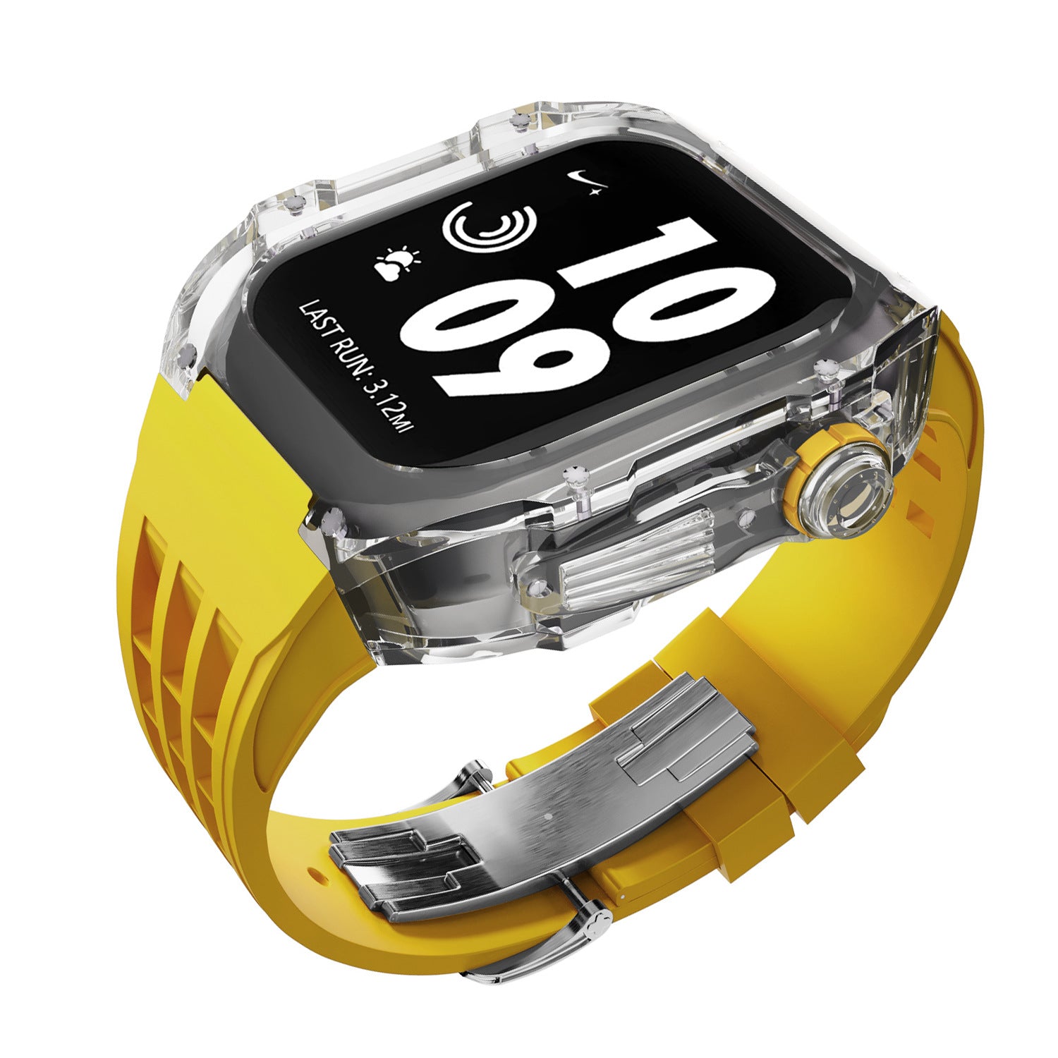 Coque transparente en cristal avec bracelet en caoutchouc fluoré