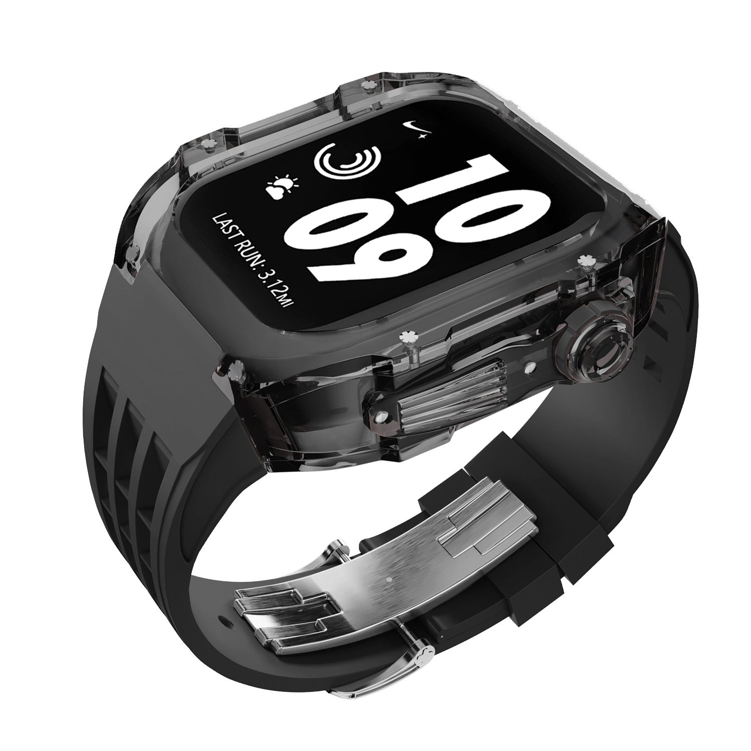 Coque transparente en cristal avec bracelet en caoutchouc fluoré