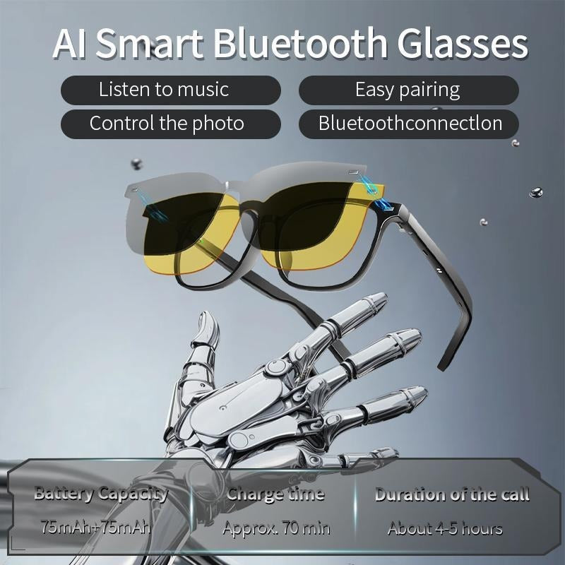 AI Bluetooth Glasses — Interchangeable Lenses, Open-Ear