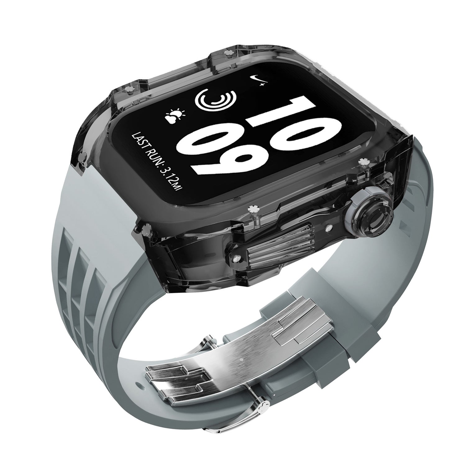 Coque transparente en cristal avec bracelet en caoutchouc fluoré