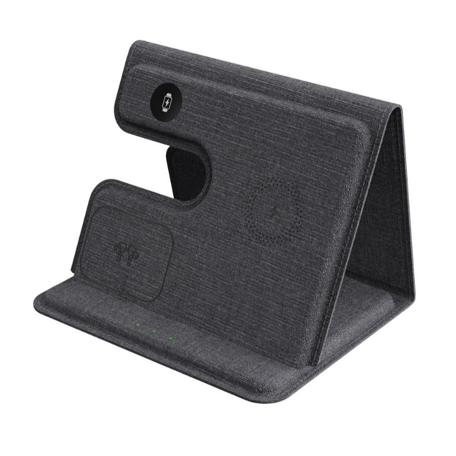 15W Wireless Charger — Foldable, Leather Stand