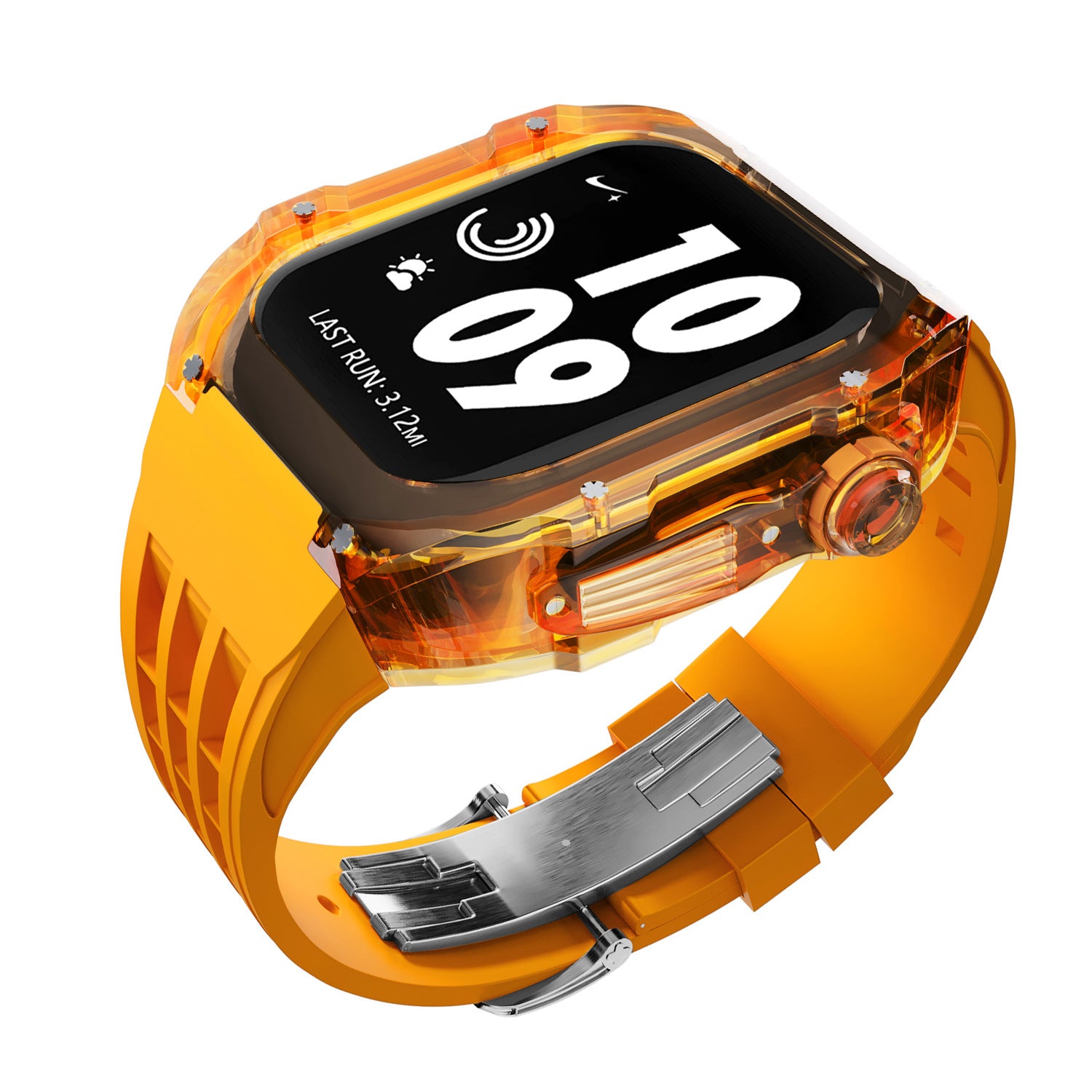 Coque transparente en cristal avec bracelet en caoutchouc fluoré