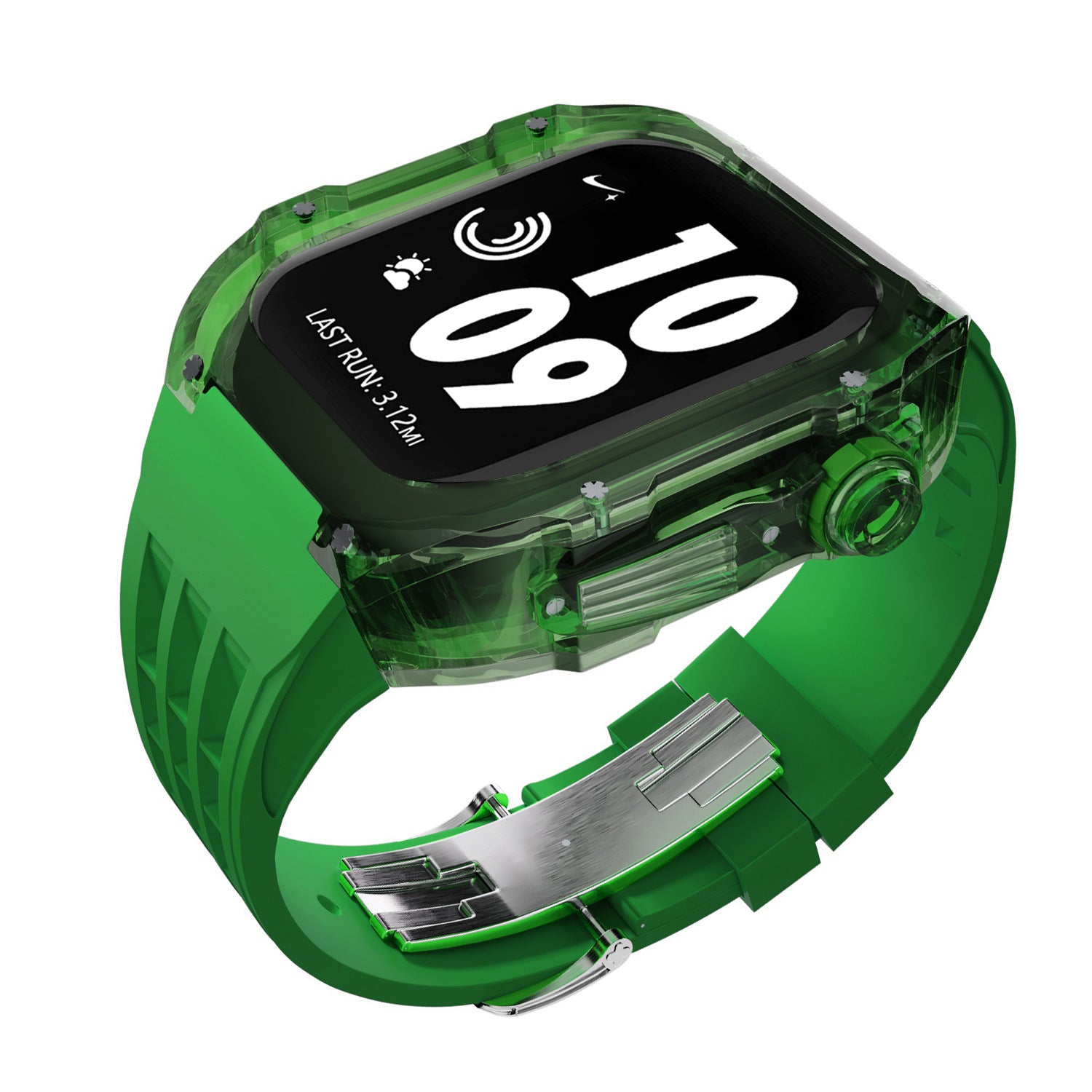 Coque transparente en cristal avec bracelet en caoutchouc fluoré