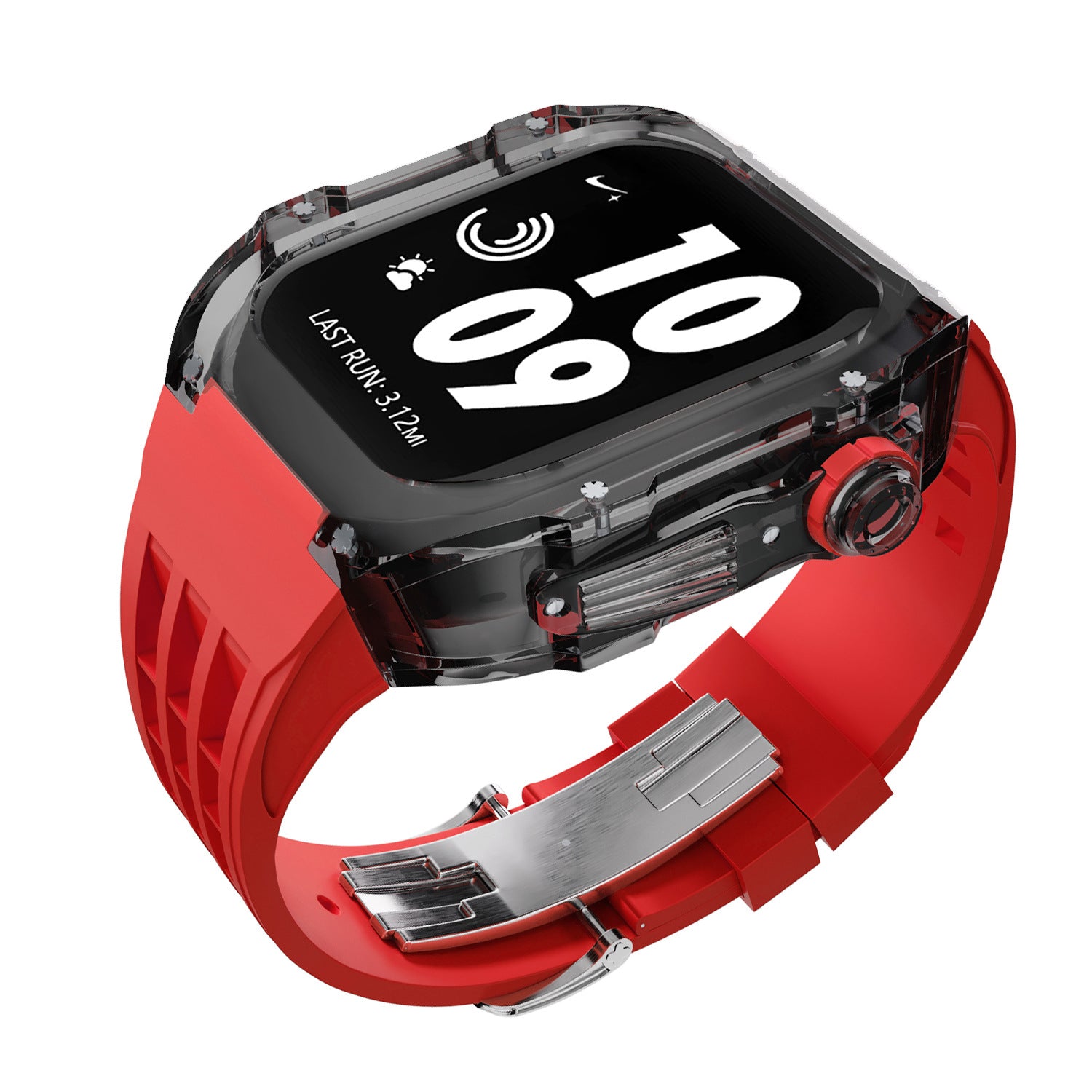 Coque transparente en cristal avec bracelet en caoutchouc fluoré